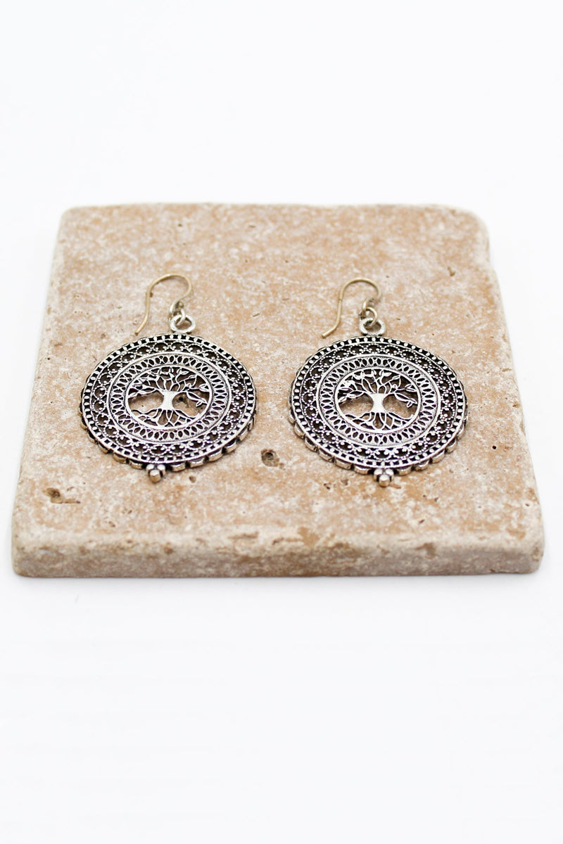 Mandala Tree of Life Hook Earrings