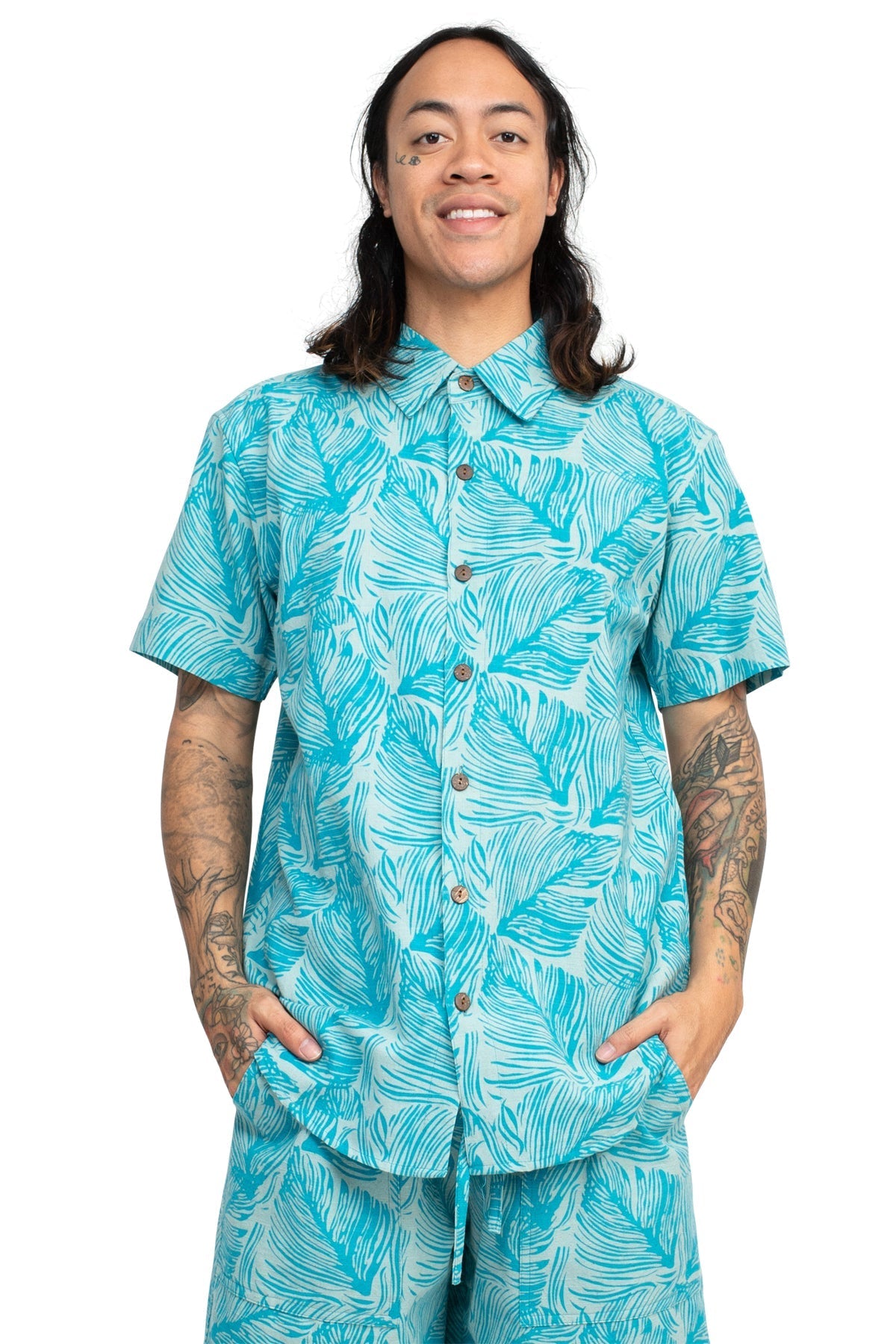 Tropical Leaves Button Up Shirt