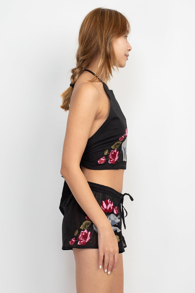 Elephant Embroidery Halter Top