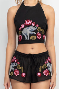 Elephant Embroidery Halter Top