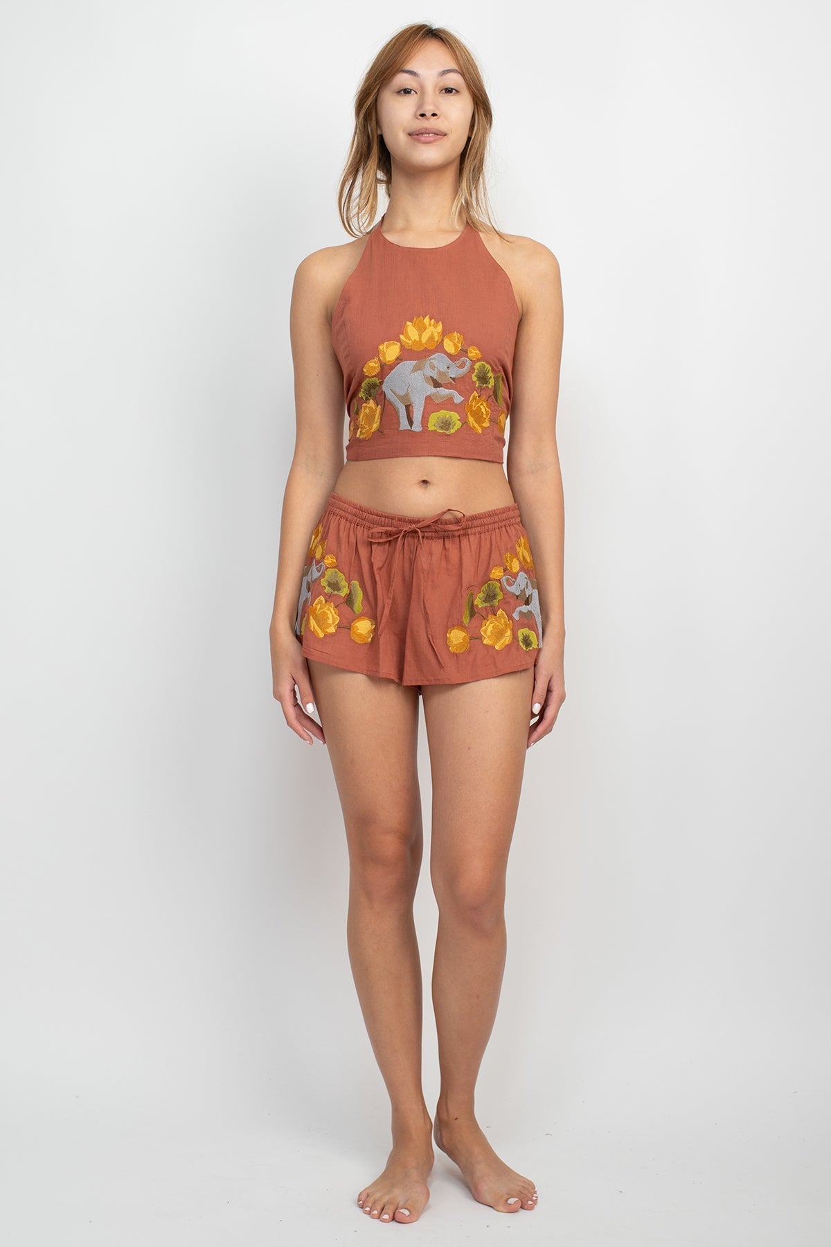 Elephant Embroidery Halter Top