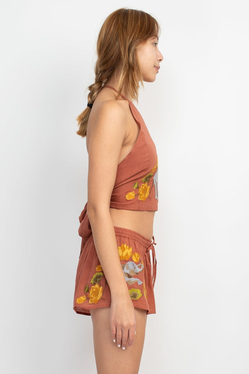 Elephant Embroidery Halter Top