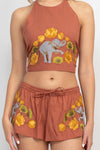 Elephant Embroidery Halter Top