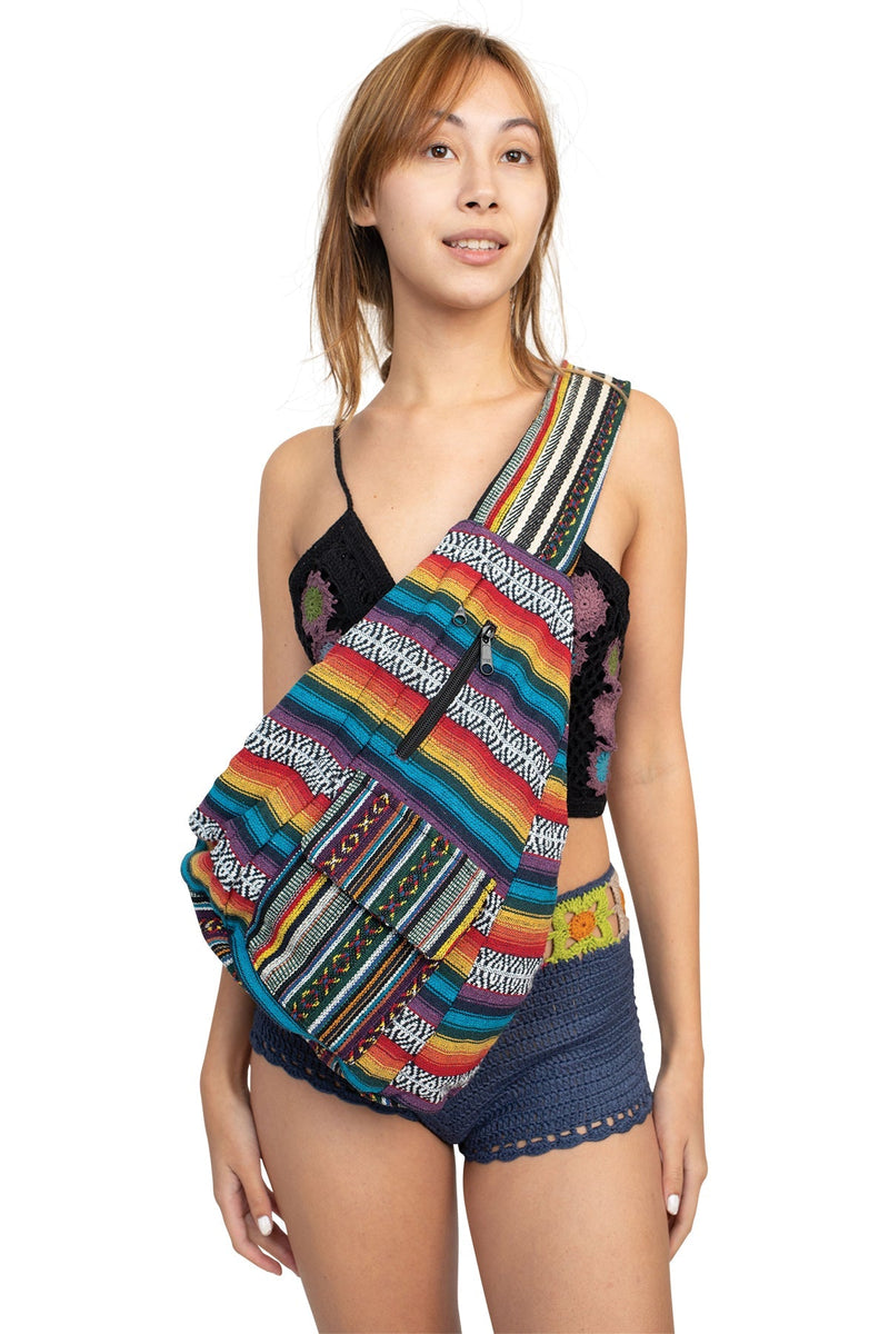 Multi Stripe Crossbody Sling Backpack