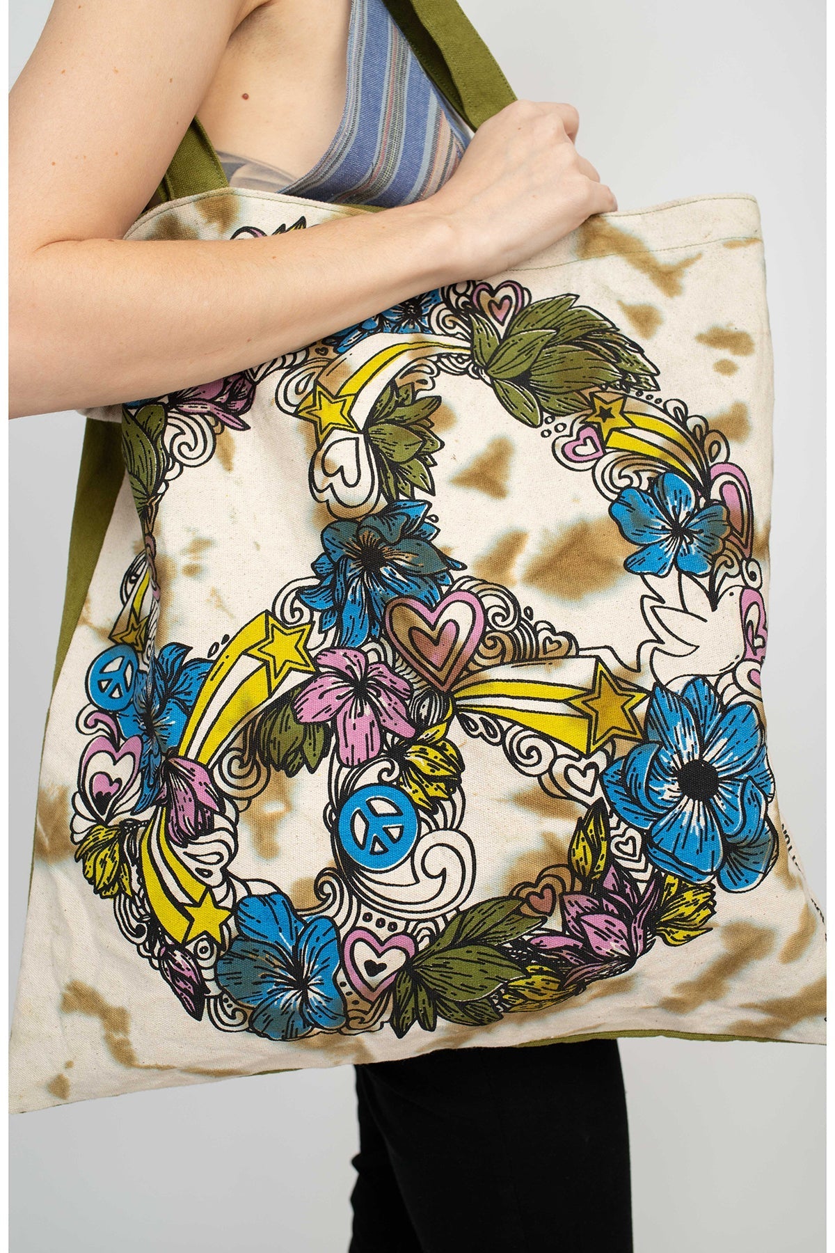 Floral Peace Sign Tote Bag